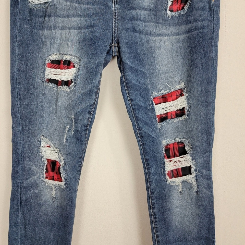 Judy‎ Blue Jeans Skinny Fit Womens 15/32 Blue Cotton Mid Rise Distressed Plaid - Picture 4 of 13